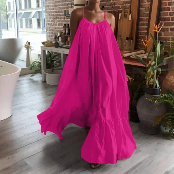 Spring Dress For Women Sexy Solid Strap Dress Pocket Loose Backless Big Swing Dresses Holiday Dresses For Women Wedding Guest - Image 2